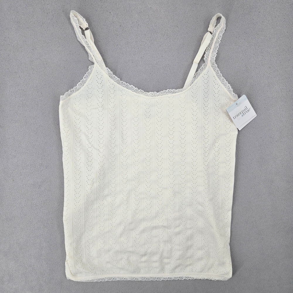 Tranquil & True NWT 3X Camisole Womens Ivory Lace Trim Pointelle Cami